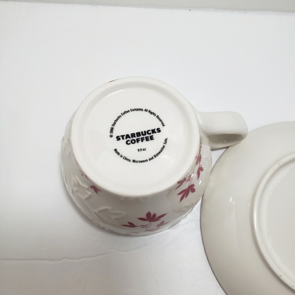 Starbucks 2006 Embossed Leaf Mug Cup and Saucer Pink Cream 9 oz - Picture 12 of 14